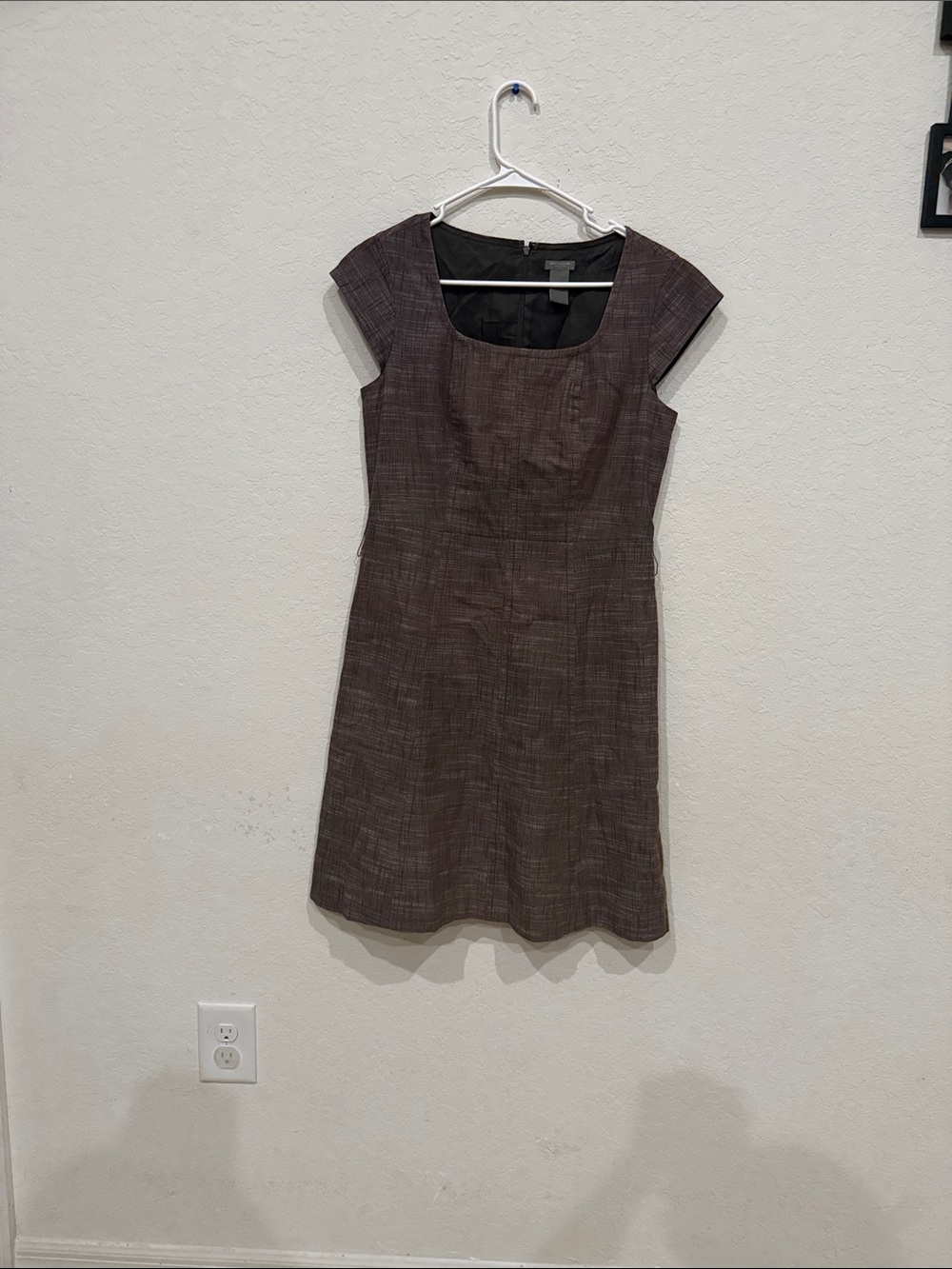 Ann Taylor Brown Textured Scoop-Neck Midi Dress
